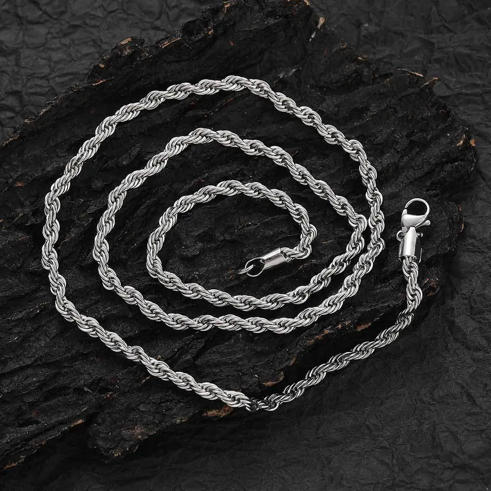 Twisted Stainless Steel Rope Chain-Silver