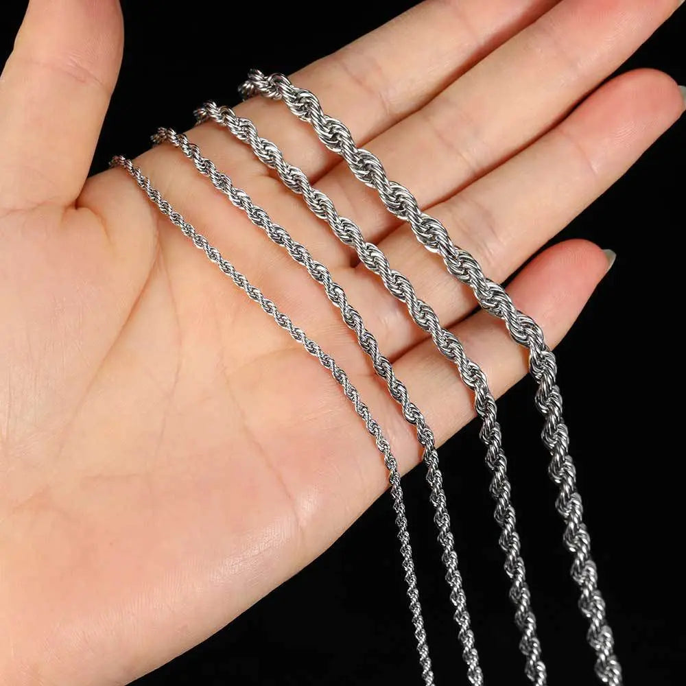 Twisted Stainless Steel Rope Chain-Silver