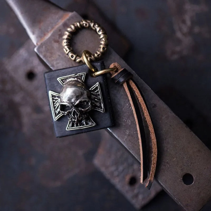 Handmade Vintage Biker Skull Keychain