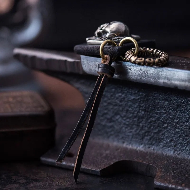 Handmade Vintage Biker Skull Keychain