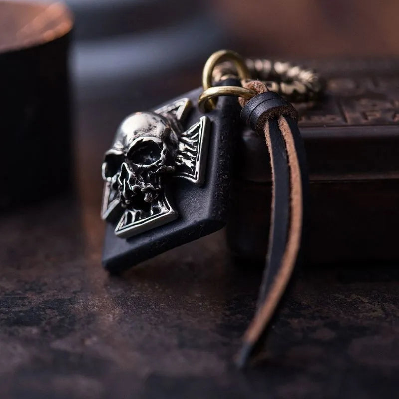 Handmade Vintage Biker Skull Keychain