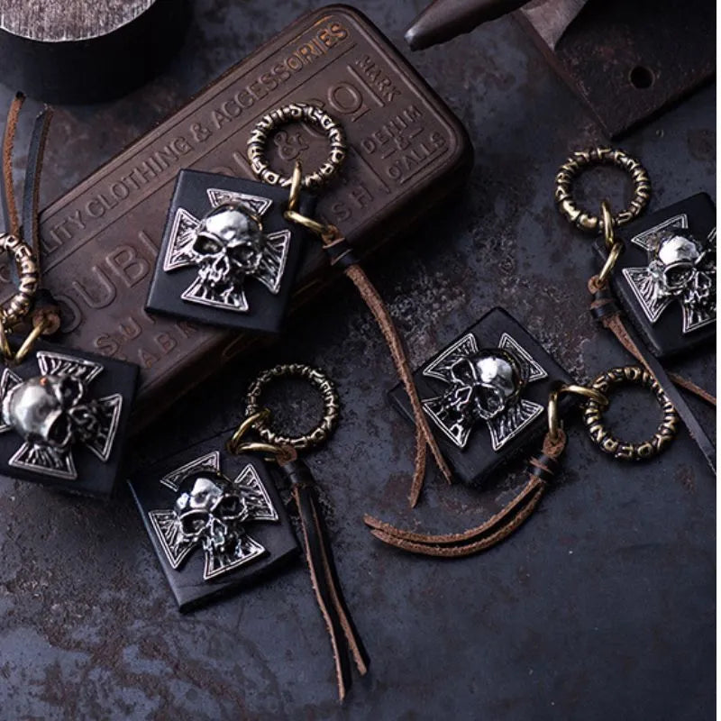Handmade Vintage Biker Skull Keychain