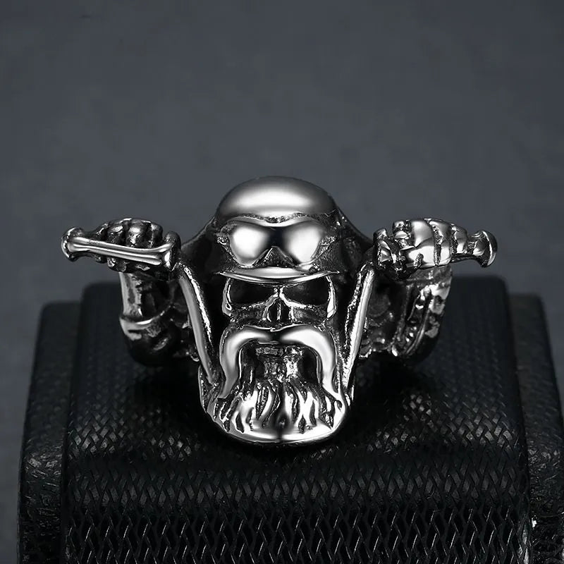 Motorcycle Style Skull  Stainless Steel Ring
