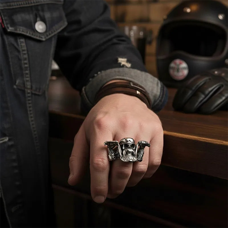 Motorcycle Style Skull  Stainless Steel Ring