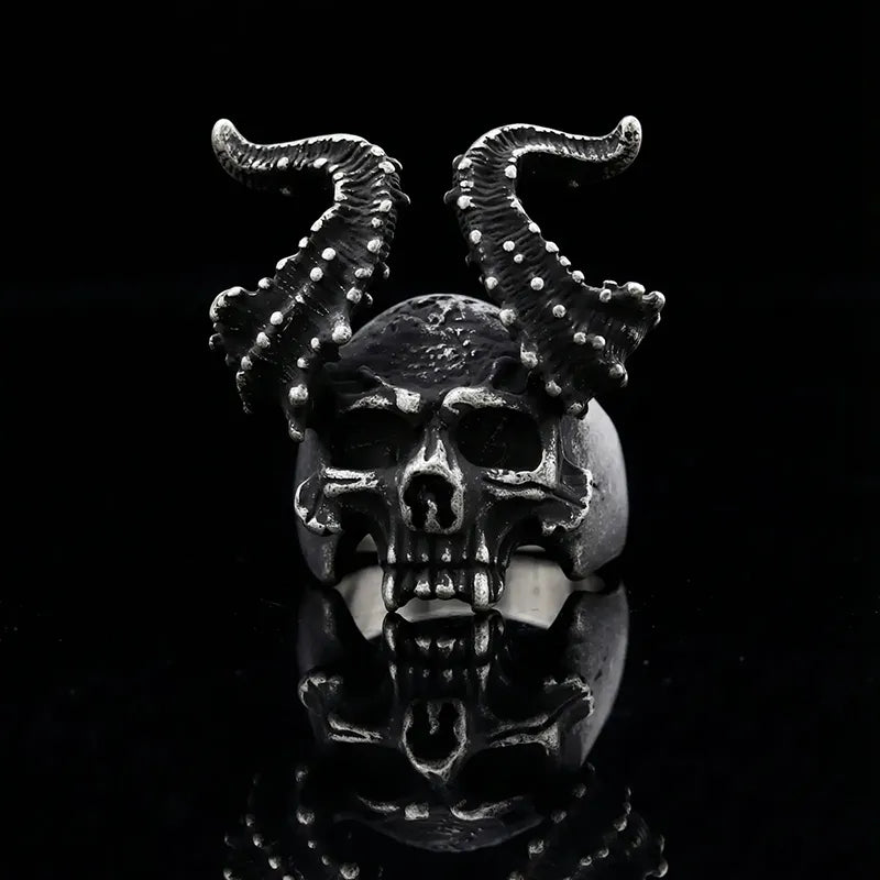 Punk Sheep Horns Skull Ring