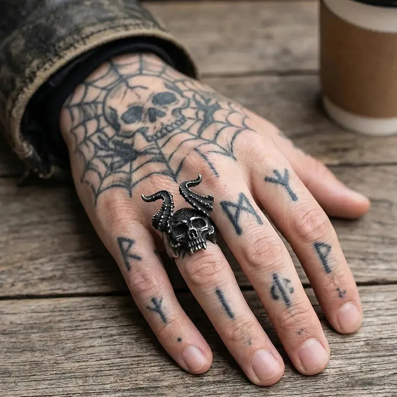 Punk Sheep Horns Skull Ring