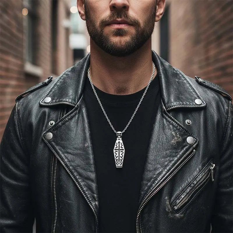 Vintage Coffin Skull Cross Pendant
