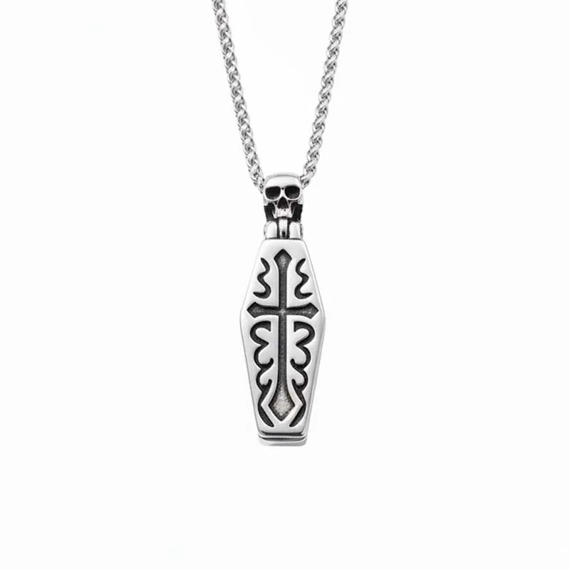 Vintage Coffin Skull Cross Pendant
