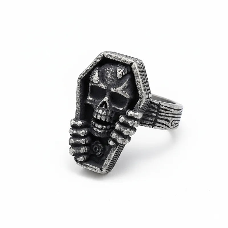 Vintage Coffin Skull Stainless Steel Ring