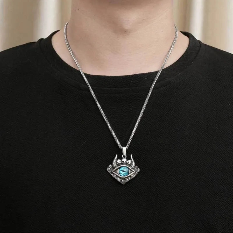 Vintage Devil Eye Skull  Stainless Steel Pendant