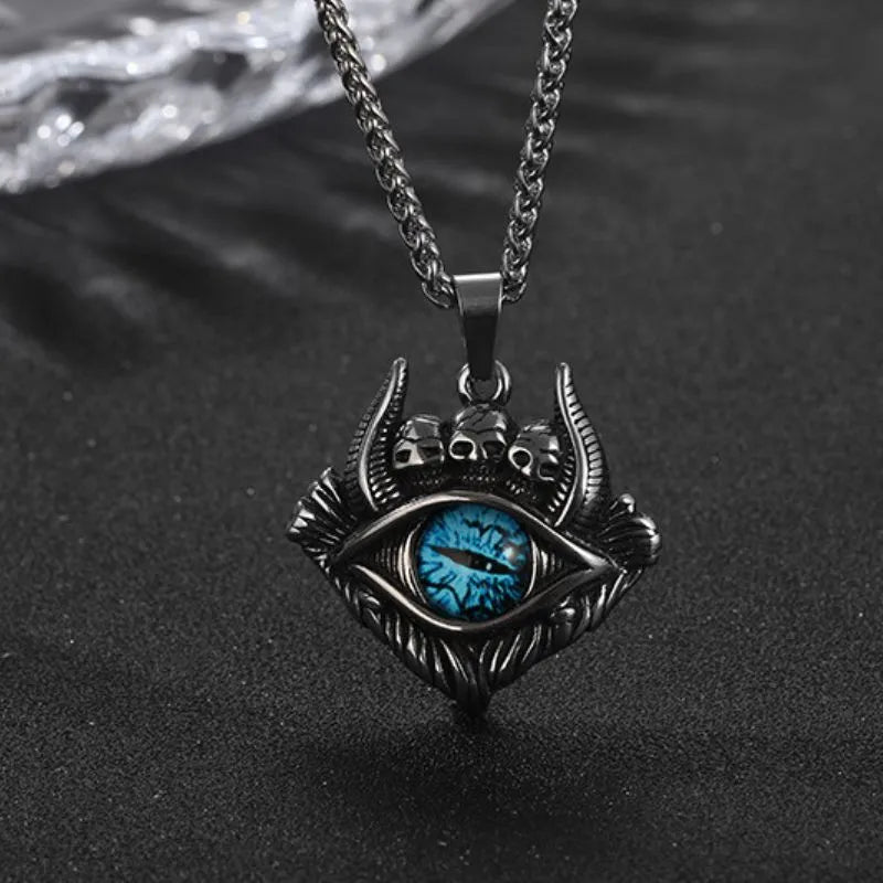 Vintage Devil Eye Skull  Stainless Steel Pendant