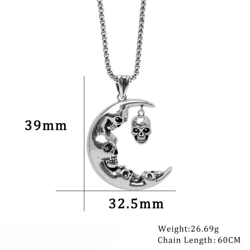 Vintage  Gothic Moon Skull Stainless Steel Pendant