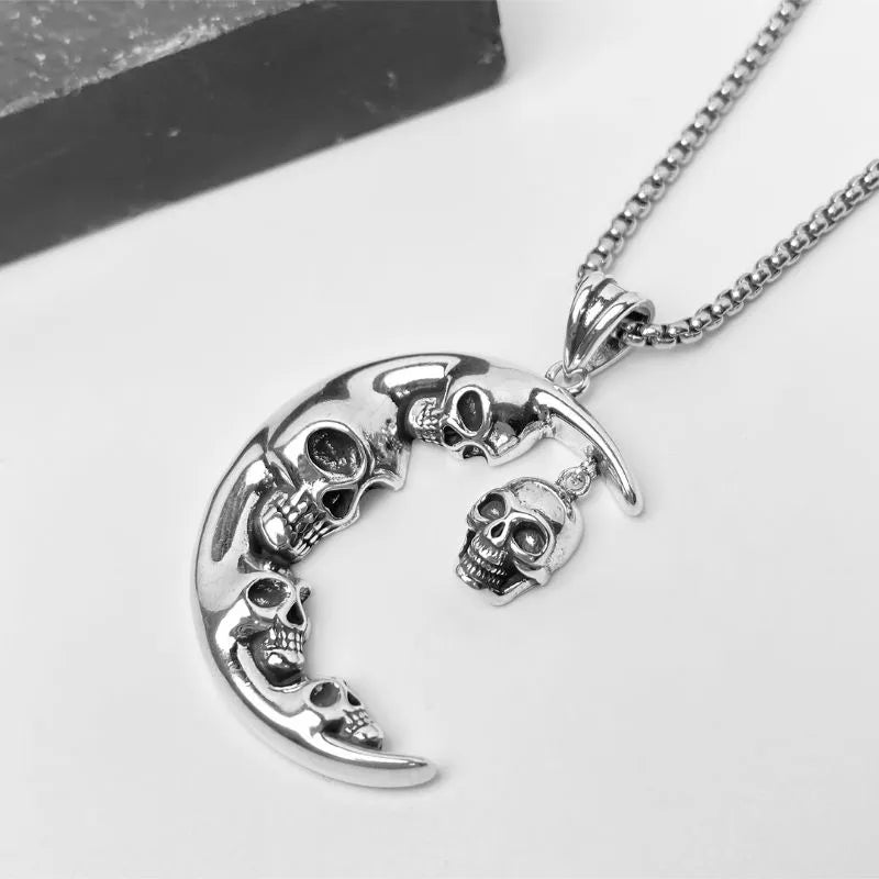Vintage  Gothic Moon Skull Stainless Steel Pendant