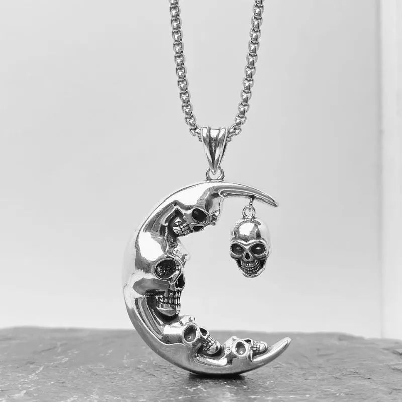 Vintage  Gothic Moon Skull Stainless Steel Pendant