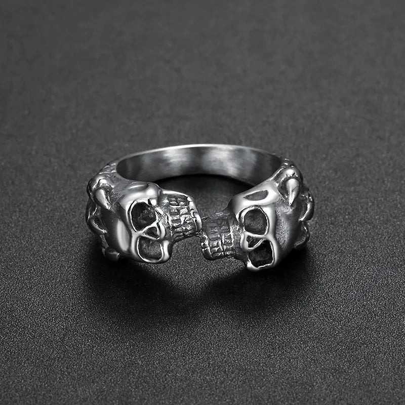 Vintage Gothic Stainless Steel Unisex Double Skull Ring