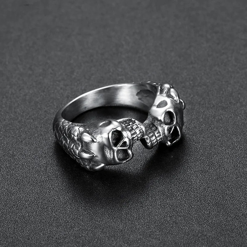 Vintage Gothic Stainless Steel Unisex Double Skull Ring