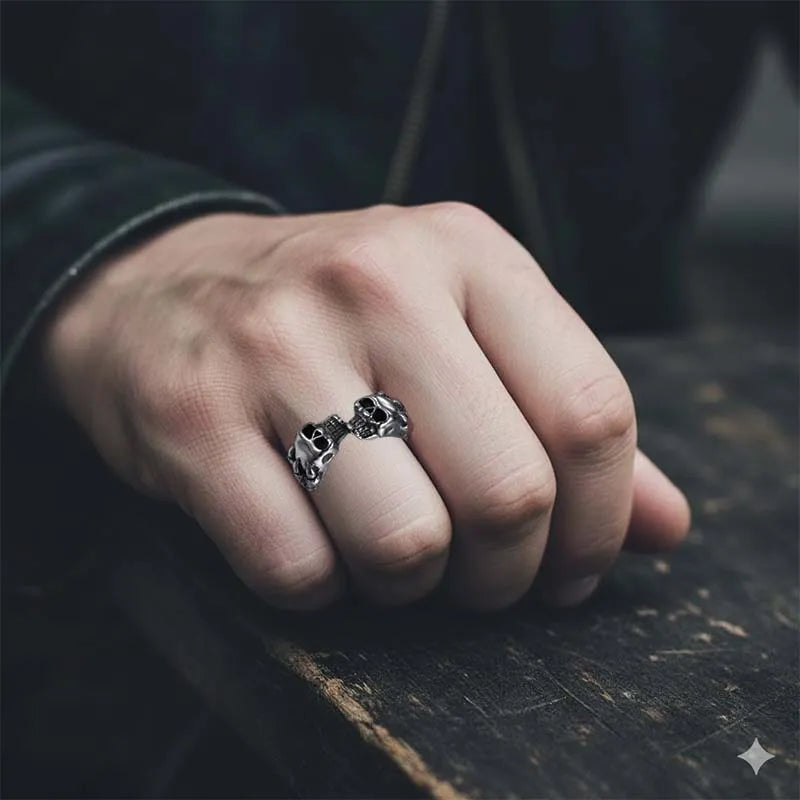 Vintage Gothic Stainless Steel Unisex Double Skull Ring