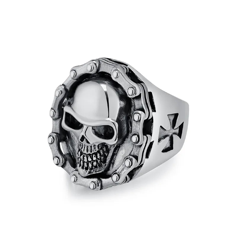 Vintage Hiphop Motorcycle Chain Skull Stainless Steel Ring