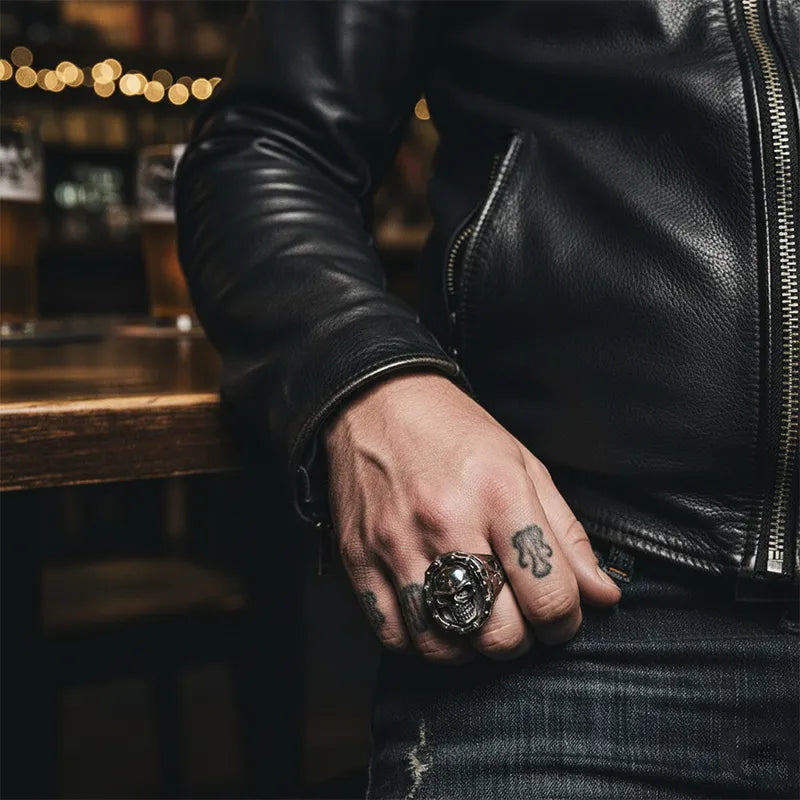 Vintage Hiphop Motorcycle Chain Skull Stainless Steel Ring