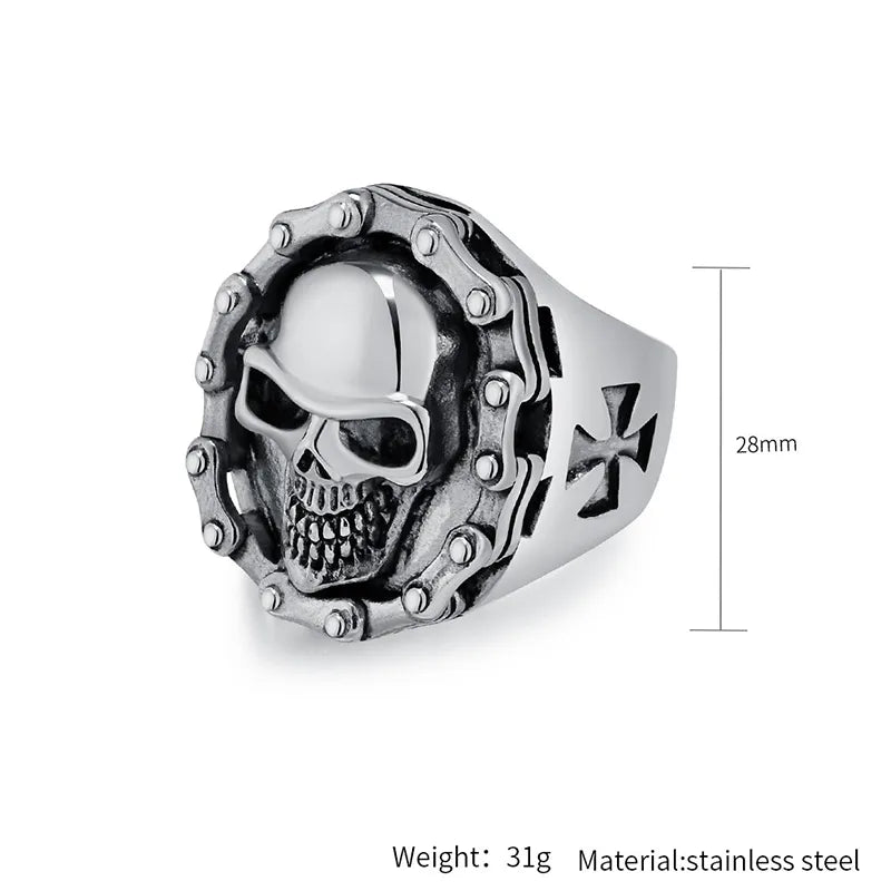 Vintage Hiphop Motorcycle Chain Skull Stainless Steel Ring