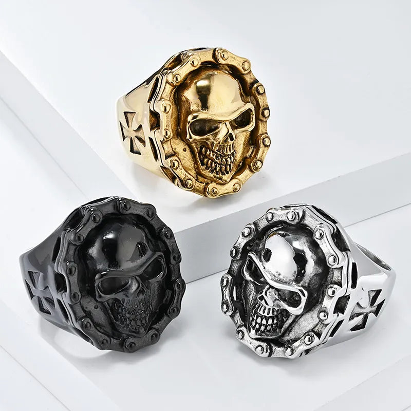 Vintage Hiphop Motorcycle Chain Skull Stainless Steel Ring