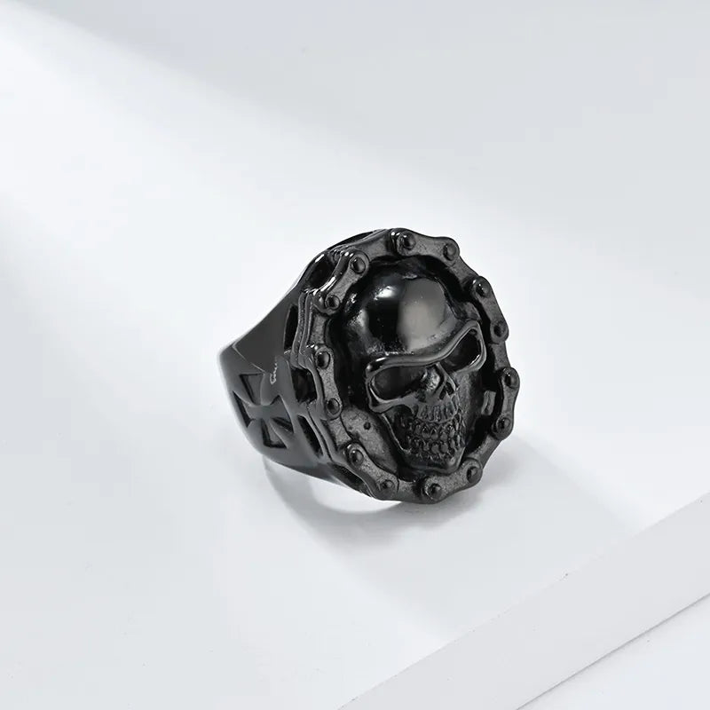 Vintage Hiphop Motorcycle Chain Skull Stainless Steel Ring