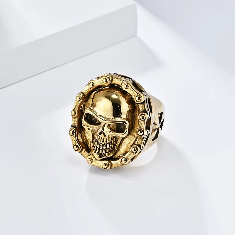 Vintage Hiphop Motorcycle Chain Skull Stainless Steel Ring
