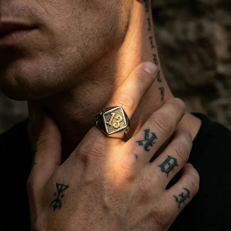 Vintage Lucky Number 13 Skull Stainless Steel Ring