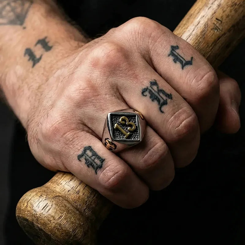 Vintage Lucky Number 13 Skull Stainless Steel Ring
