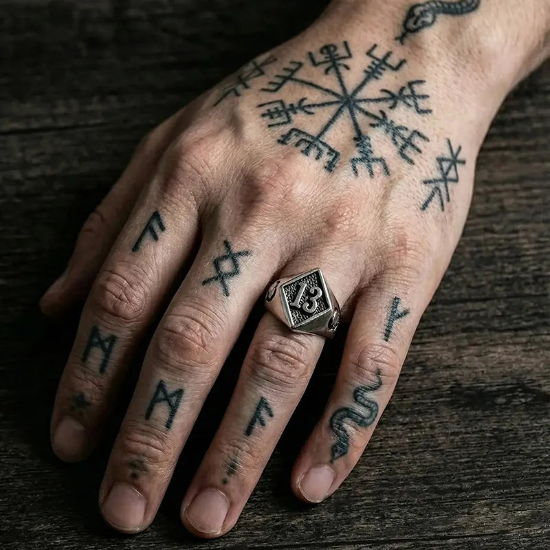 Vintage Lucky Number 13 Skull Stainless Steel Ring