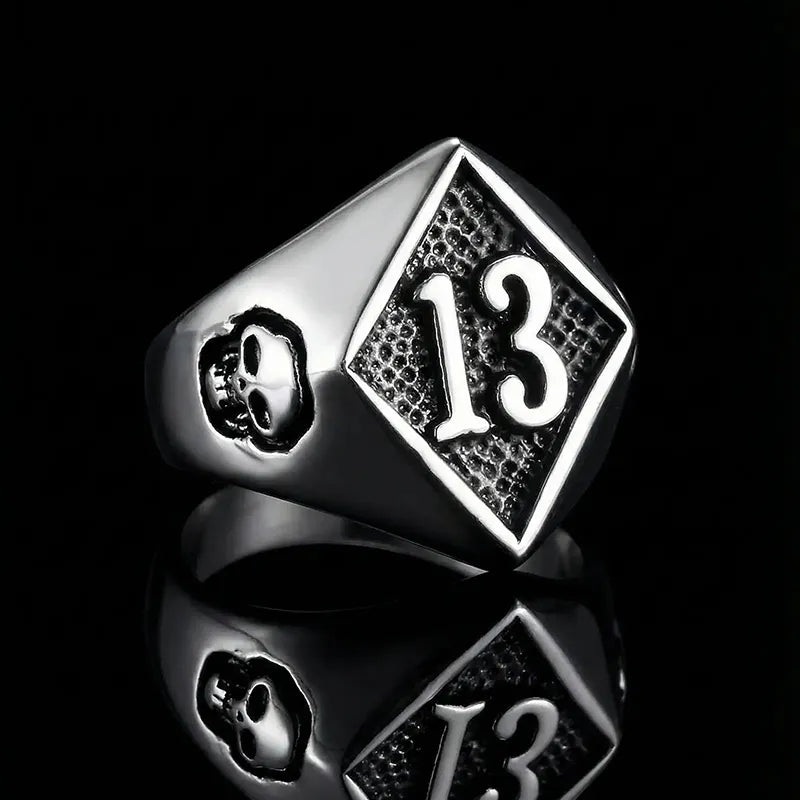Vintage Lucky Number 13 Skull Stainless Steel Ring