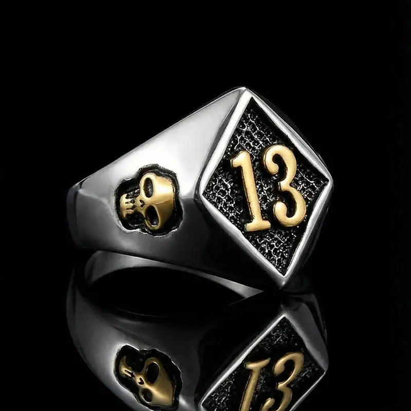 Vintage Lucky Number 13 Skull Stainless Steel Ring