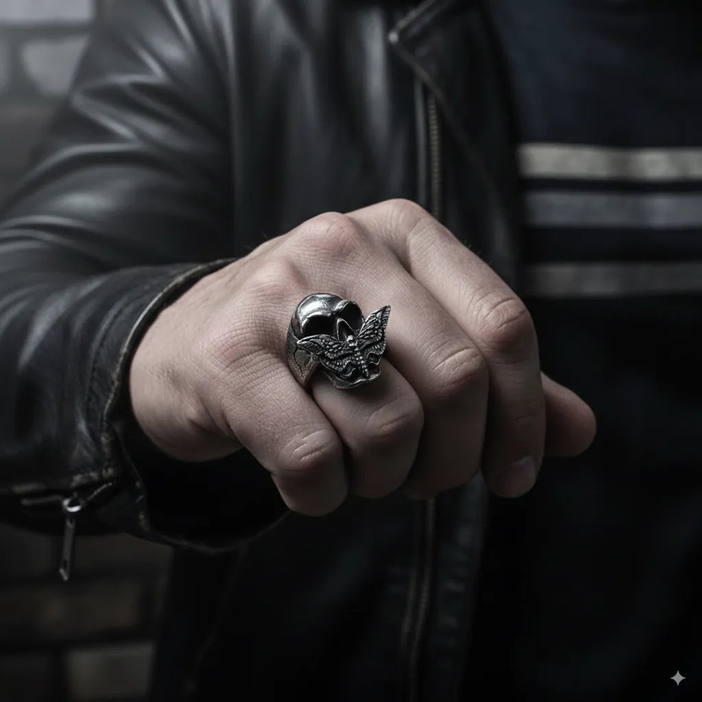 Vintage Moth Skull Stainless Steel Ring