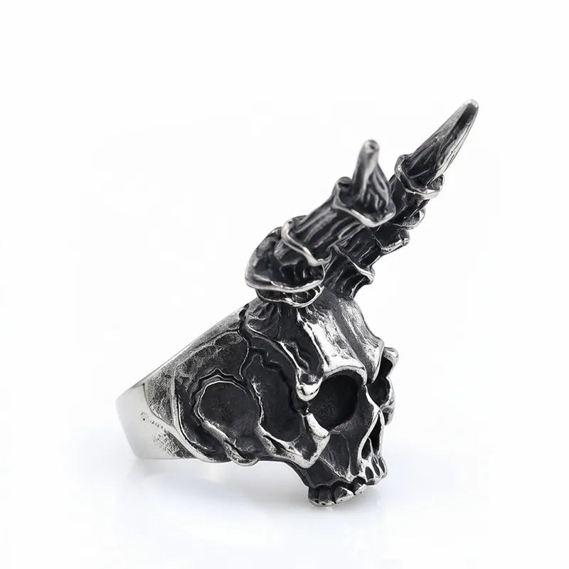 Vintage Punk Ram's Horn Skull Ring