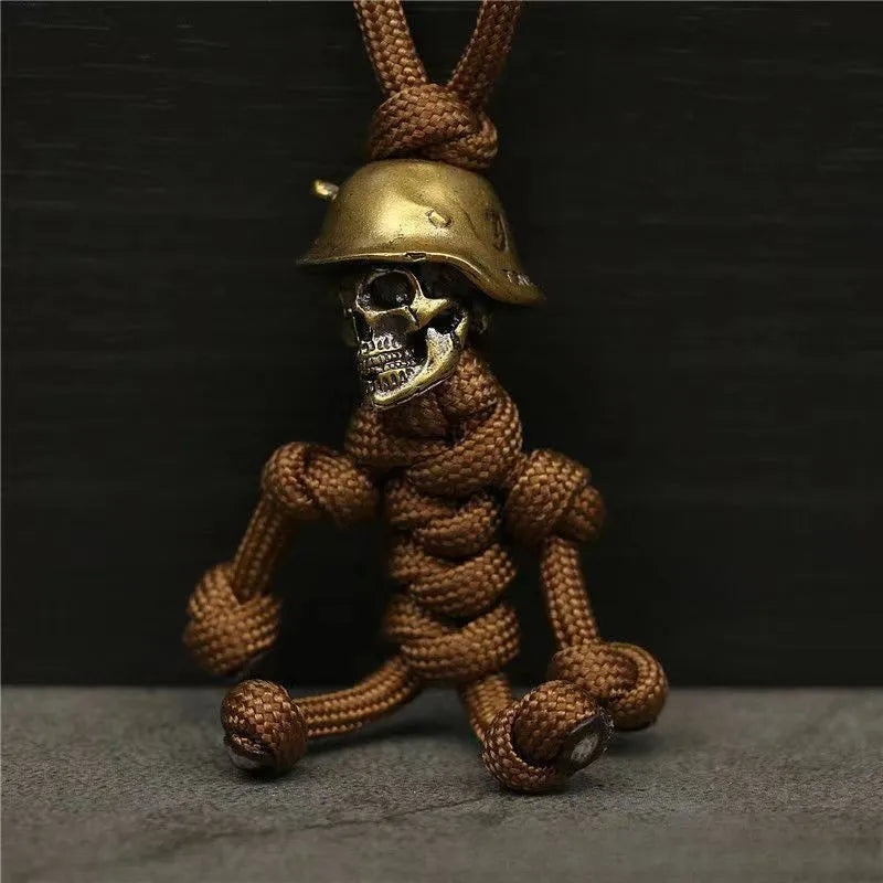 Vintage Skull Solider Braided Rope Keychain