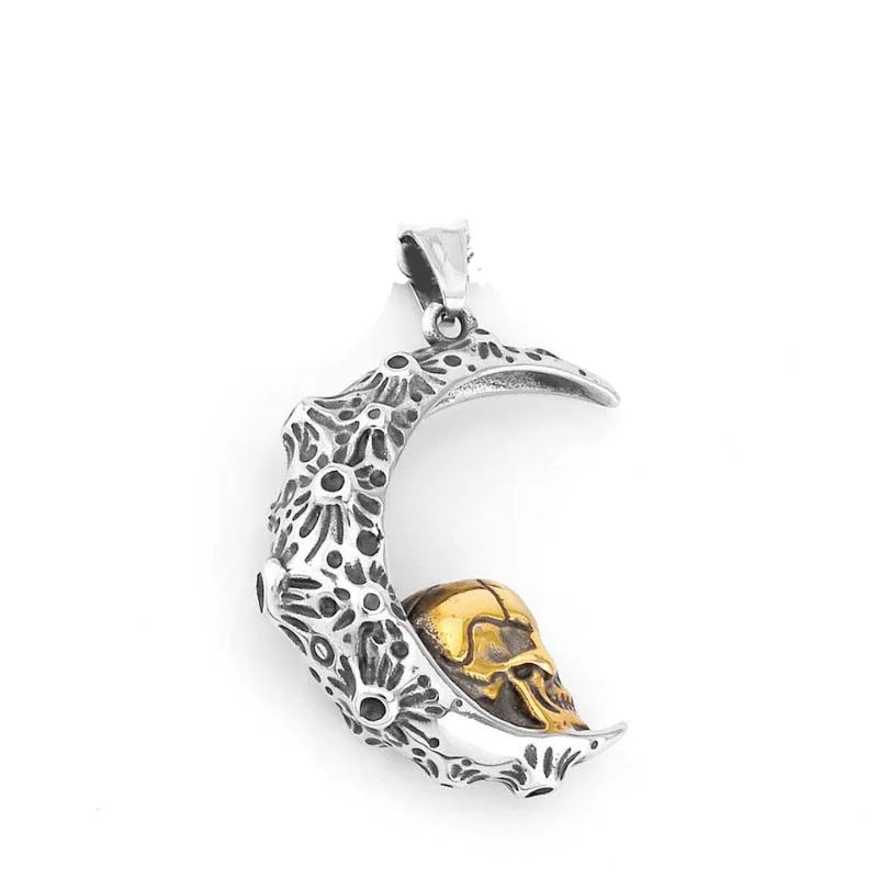 Gothic Crescent with Gold Skull Pendant Necklace