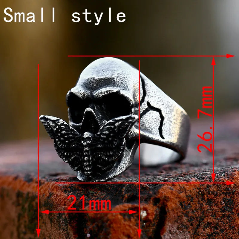 Vintage Moth Skull Stainless Steel Ring