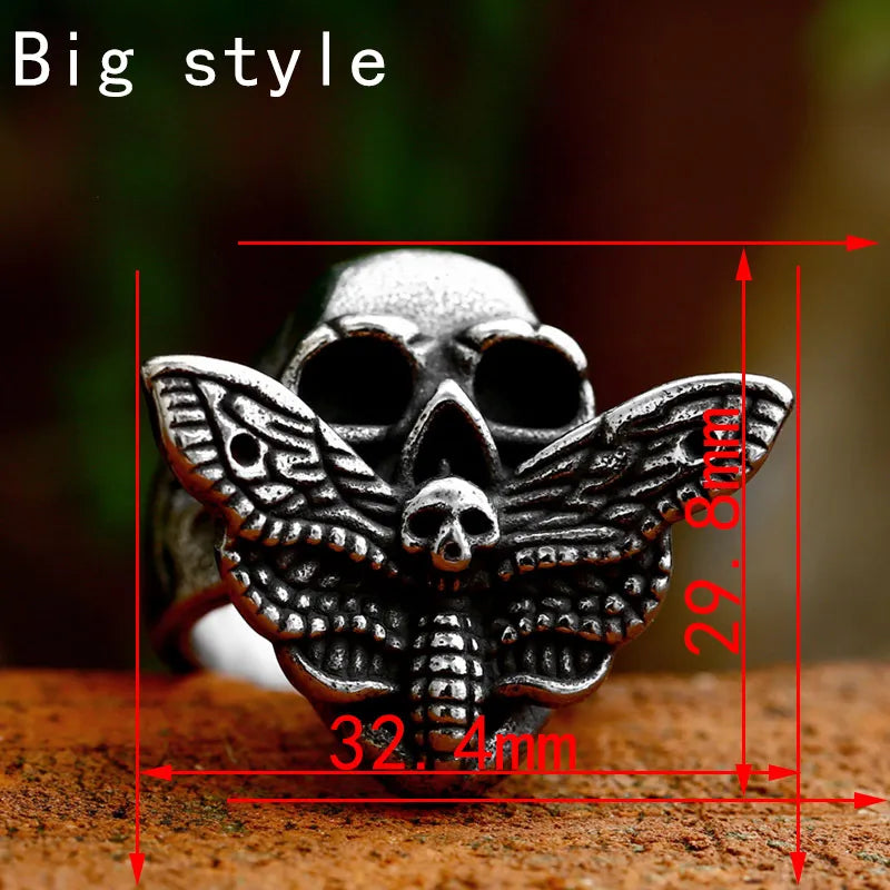 Vintage Moth Skull Stainless Steel Ring