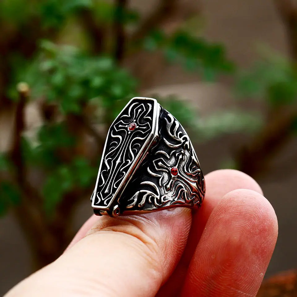 Vampire Coffin Gemstone Stainless Steel Ring