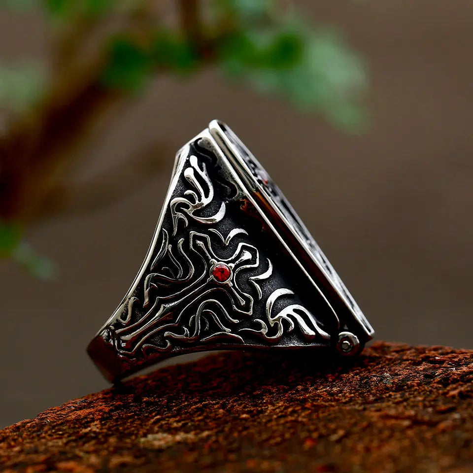 Vampire Coffin Gemstone Stainless Steel Ring