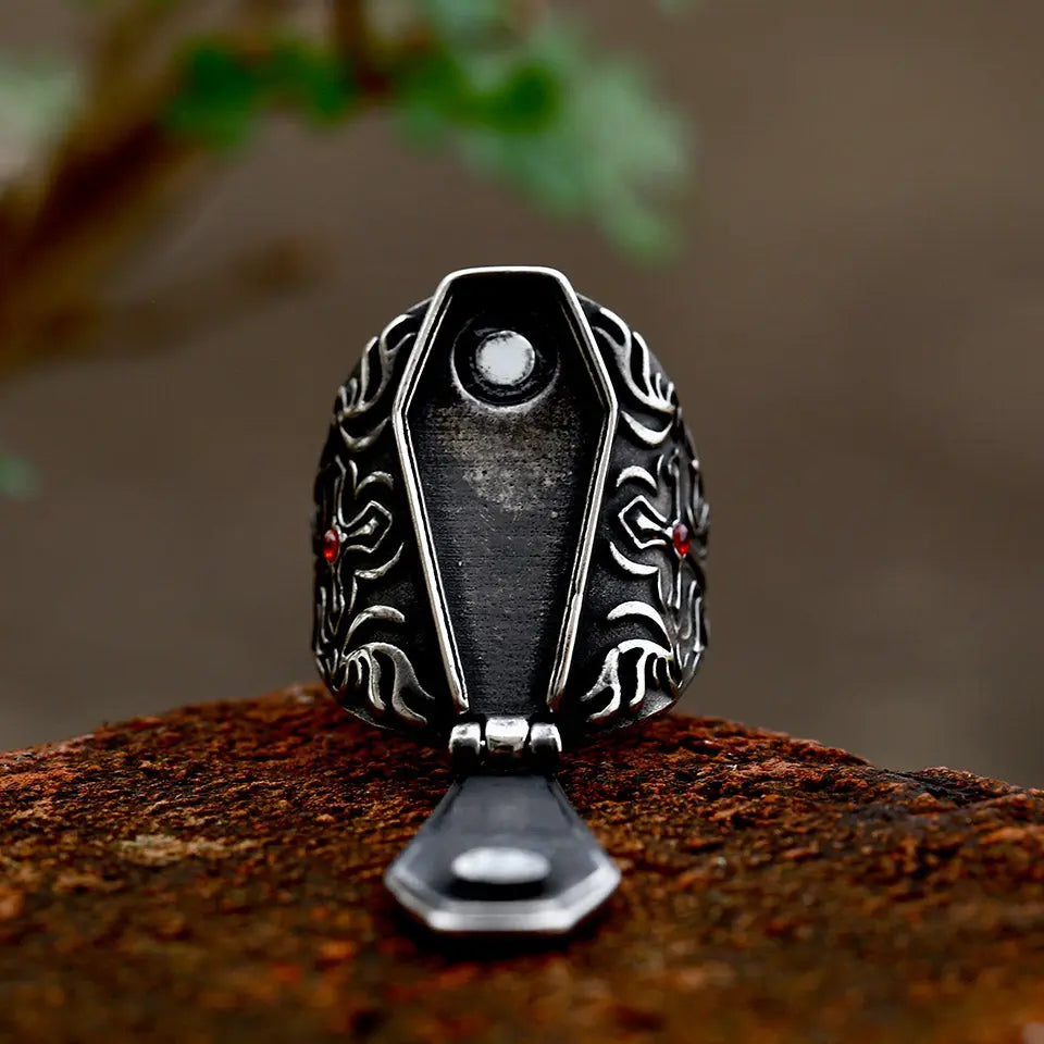 Vampire Coffin Gemstone Stainless Steel Ring
