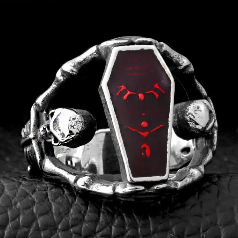 Vampire Coffin Stainless Steel Ruby Ring