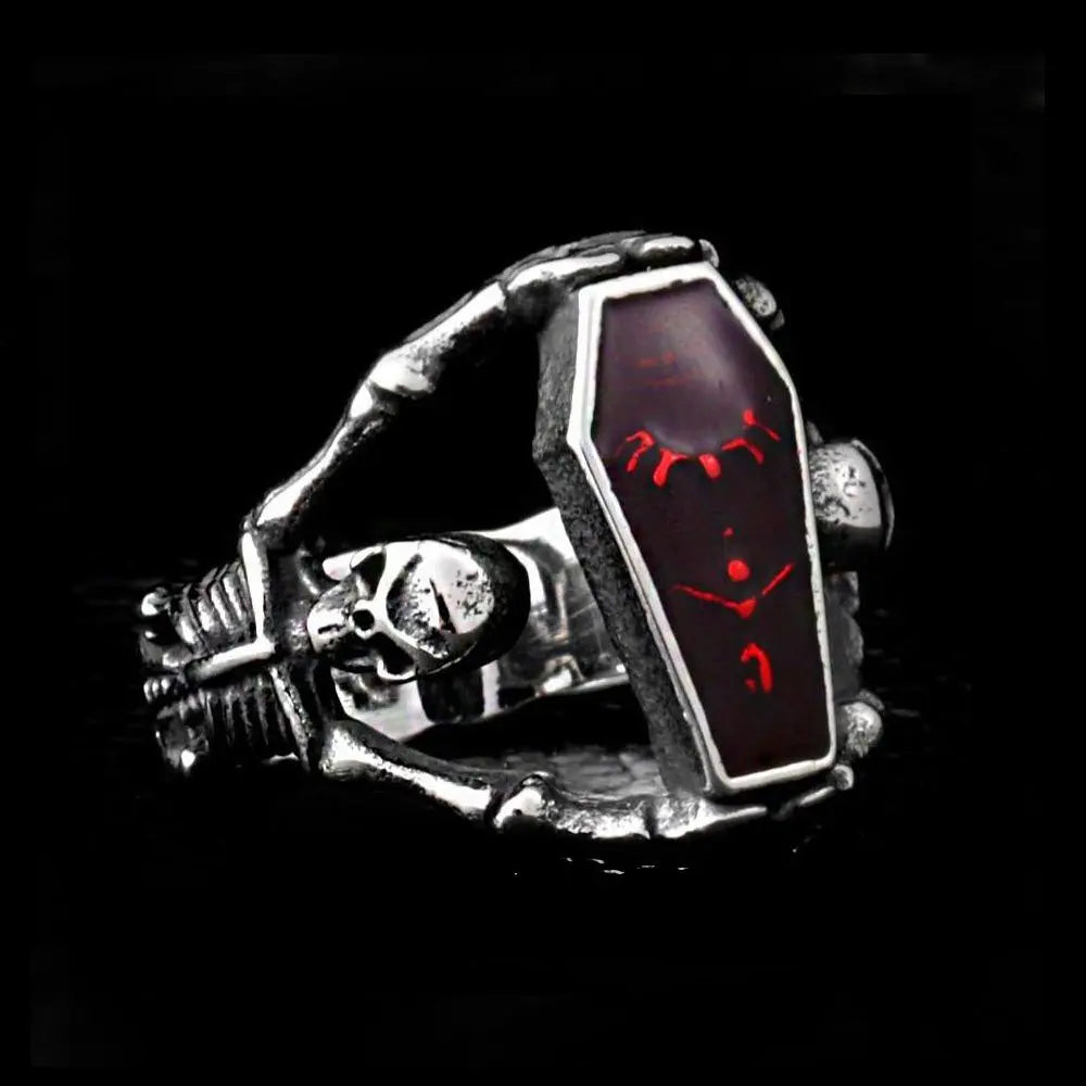 Vampire Coffin Stainless Steel Ruby Ring