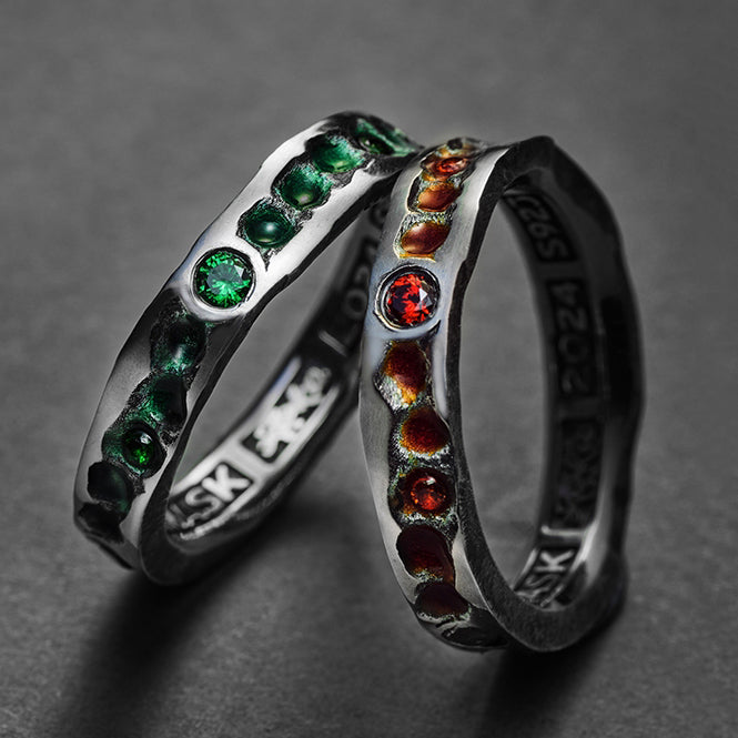 Vibrant Enamel Emerald Sterling Silver Ring
