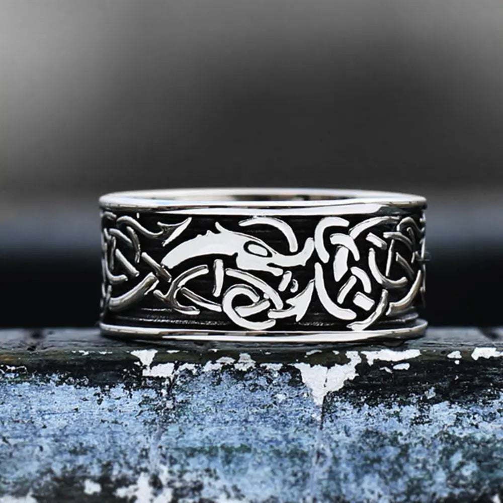 Viking Dragon Celtic Knot Stainless Steel Ring