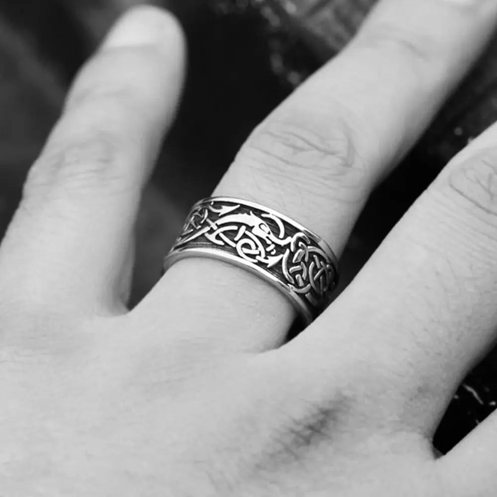 Viking Dragon Celtic Knot Stainless Steel Ring