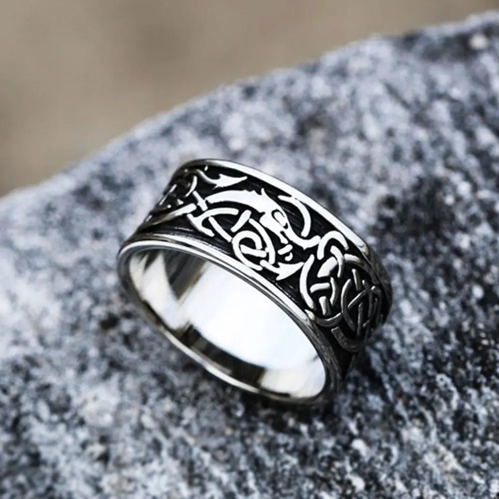 Viking Dragon Celtic Knot Stainless Steel Ring