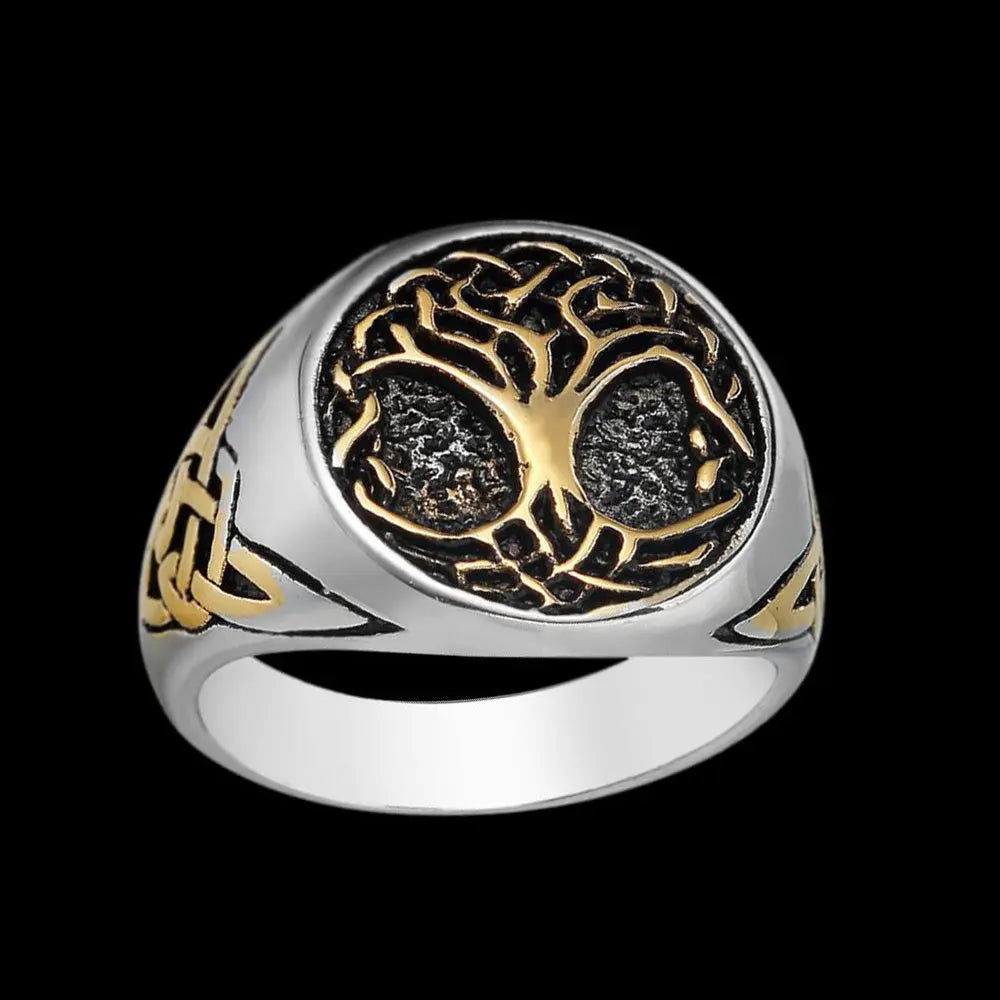 Viking Tree of Life Stainless Steel Two-Color Ring