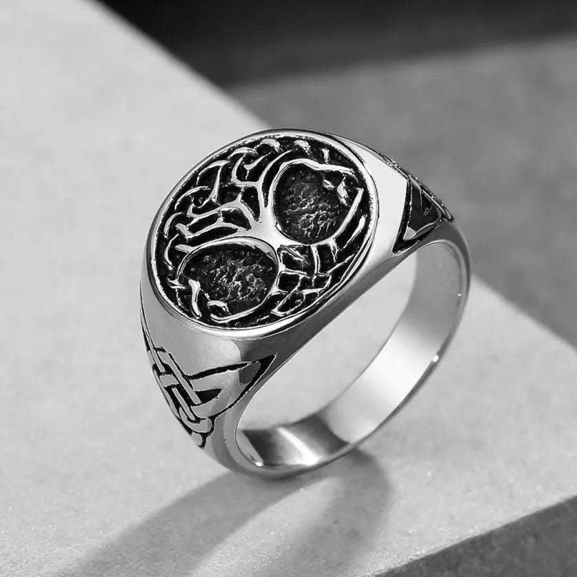 Viking Tree of Life Stainless Steel Two-Color Ring