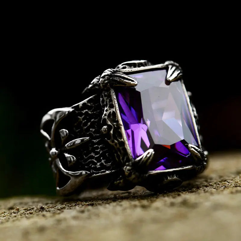 Viking Warrior Axe Gemstone Inlaid Ring